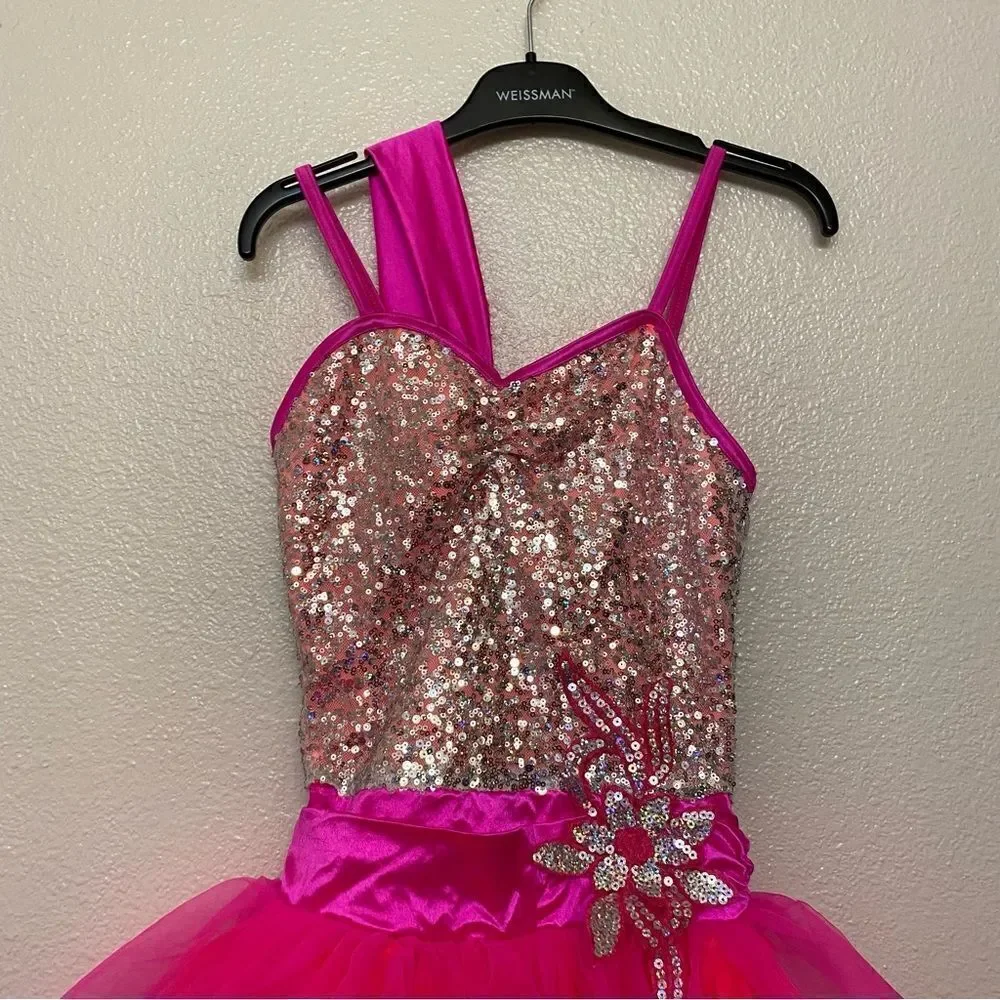 WEISSMAN Dance Costume tutu dress hot pink Girls Just Wanna Have Fun 9142 AS
